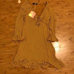 Misguided yellow and white polka dot dress